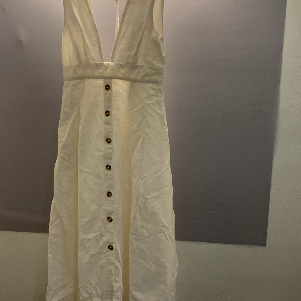 Linen low cut button dress